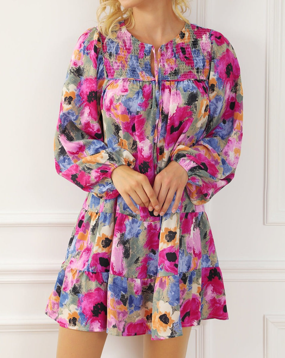 Floral Bubble Sleeve Shift Dress