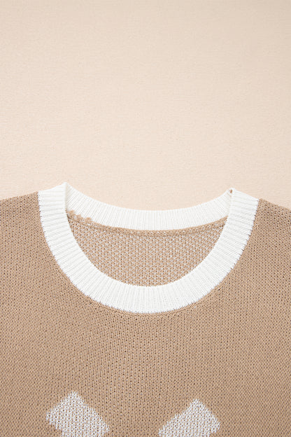 Western Horseshoe Contrast Trim Short Sleeve Sweater