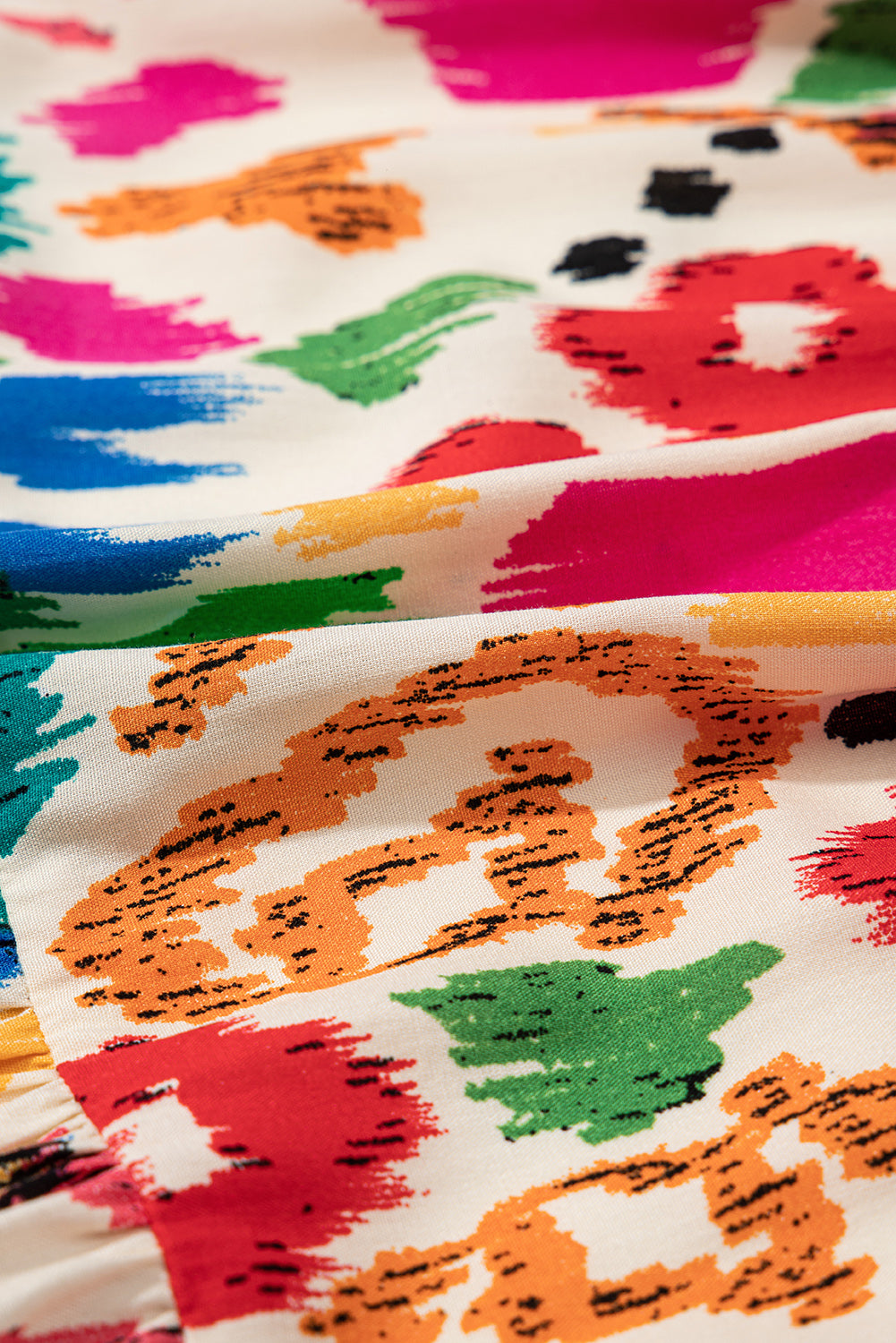 Abstract V-Neck Dolman Sleeve Ruffle Tiered Mini Dress