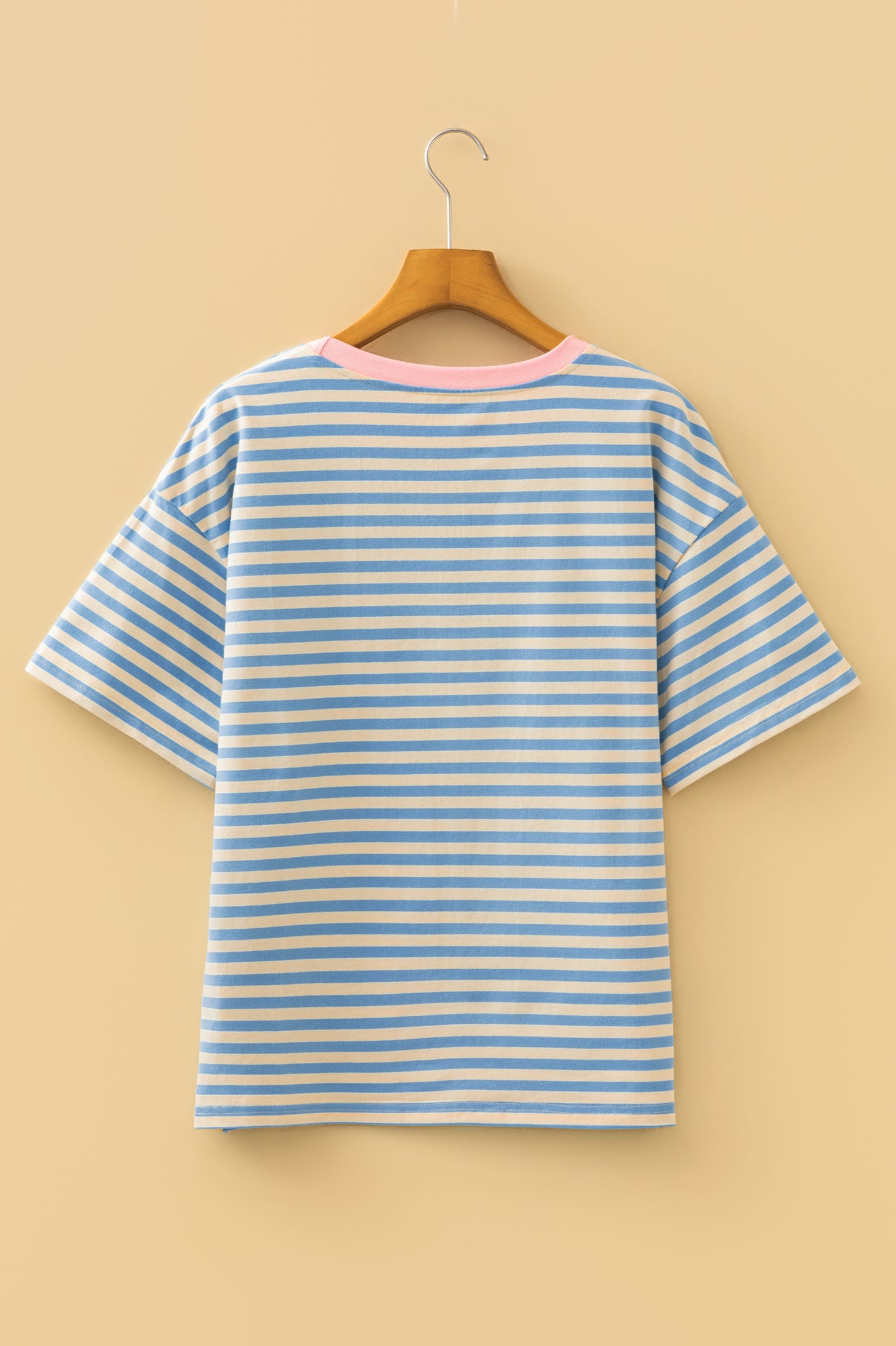 Stripe Contrast Crew Neck Drop Shoulder Tee