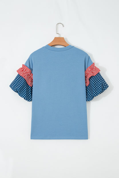 Stars & Stripe Patchwork Short Puff Sleeve Top
