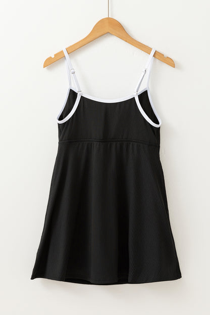 Contrast Trim Ribbed Lined Swim Dress w/ Pockets