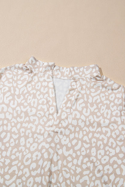 Plus Size Leopard Tab Sleeve V-Neck Top