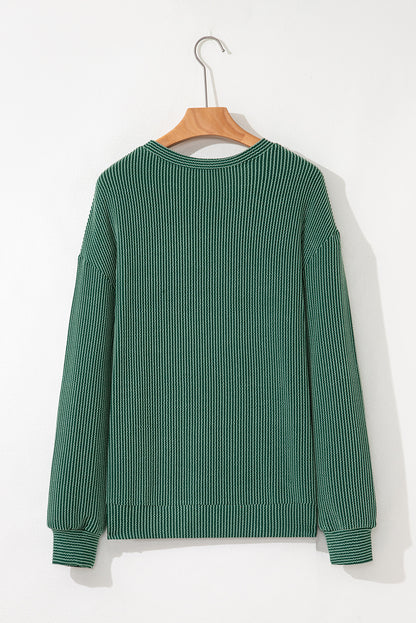 Merry Corded Knit Long Sleeve Christmas Graphic Top