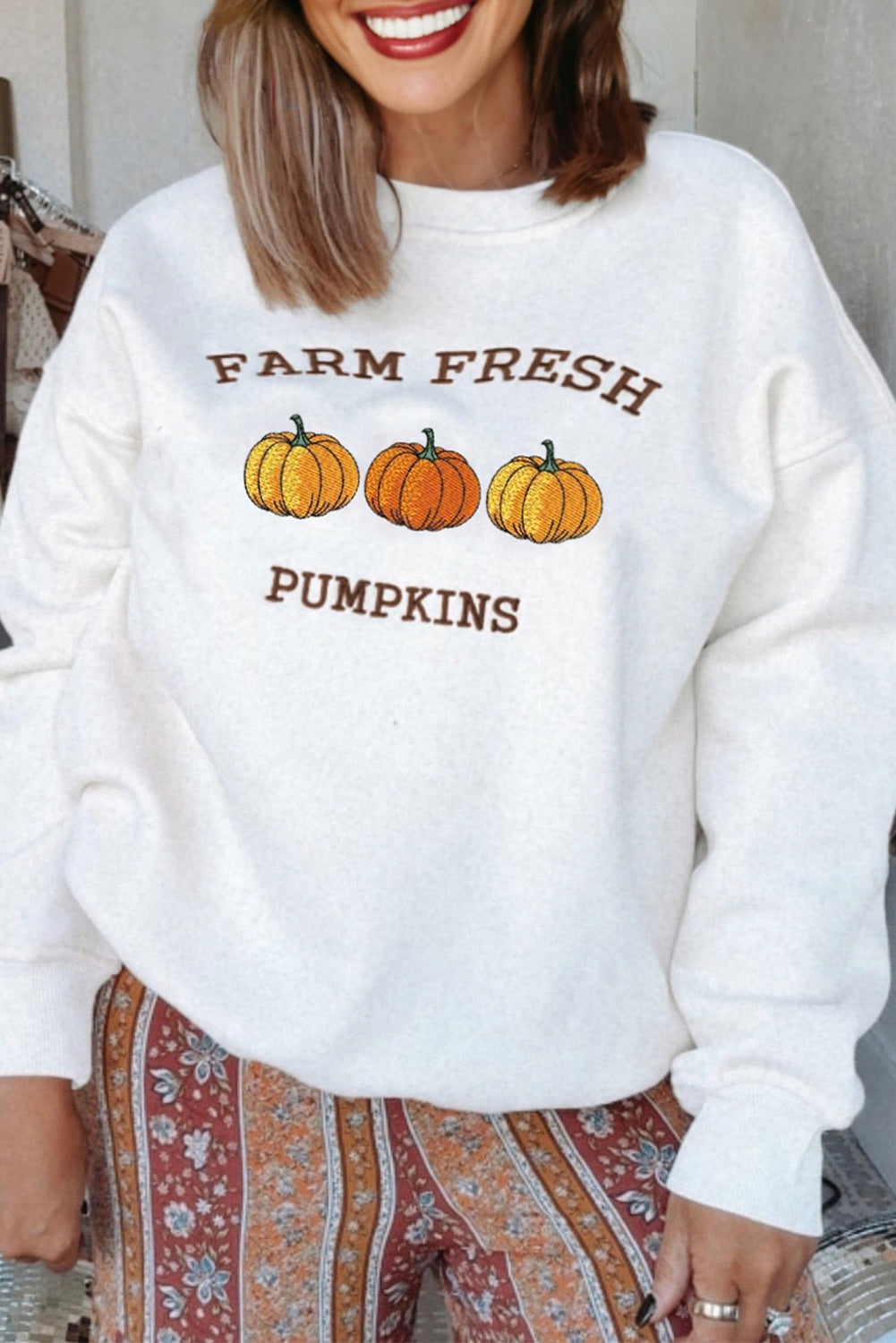 FARM FRESH PUMPKINS Embroidered Thanksgiving Sweatshirt