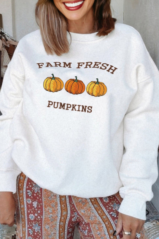 FARM FRESH PUMPKINS Embroidered Thanksgiving Sweatshirt