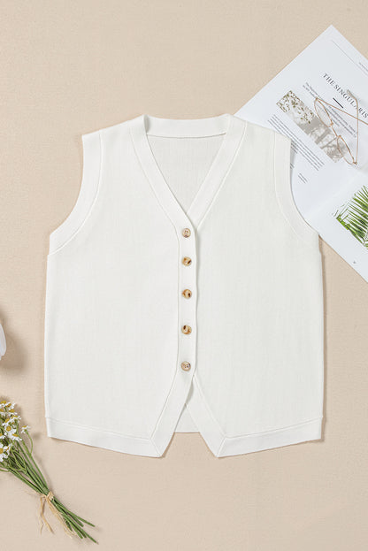 Solid V-Neck Buttoned Vest