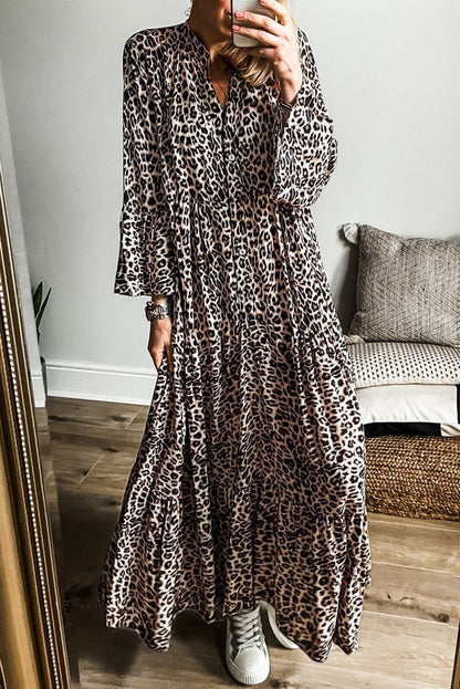 Leopard Wide Sleeve Maxi Dress