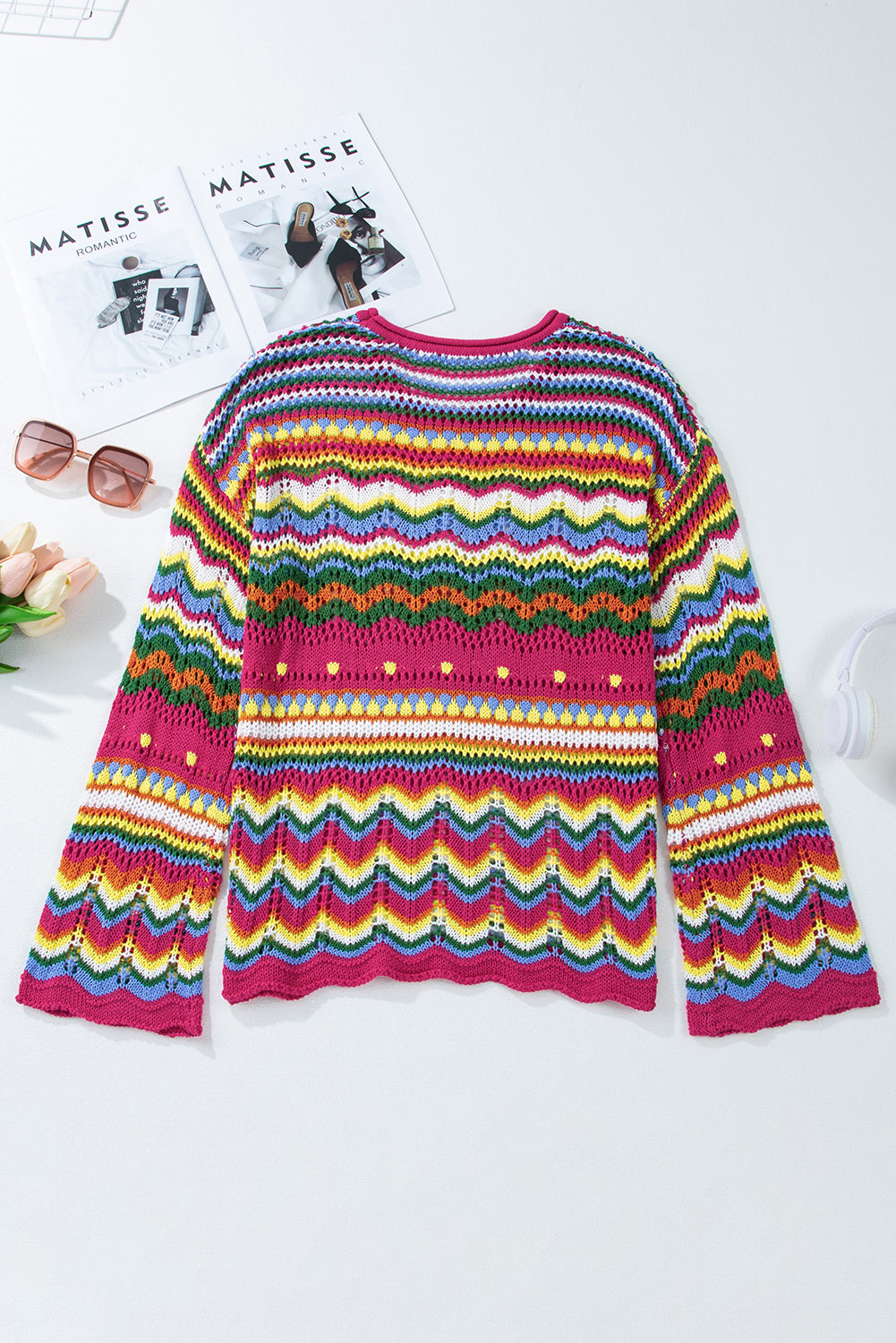 Colorblock Stripe Hollowed Knit Sweater