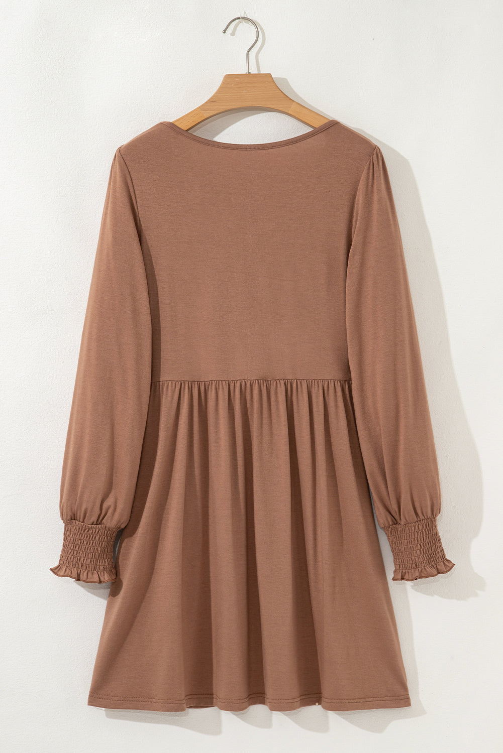 Solid Shirred Cuff Long Sleeve Buttoned Mini Dress