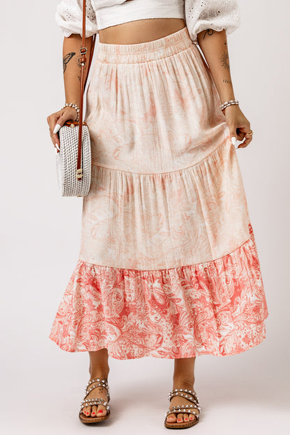 Floral Ruffle Hem Tiered Skirt