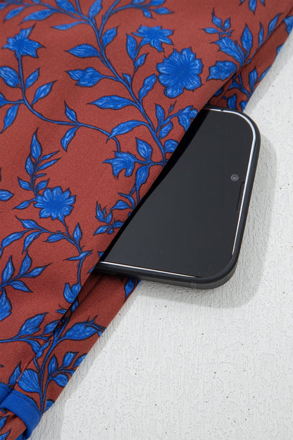 Floral Tiered 3/4 Puff Sleeve Midi Dress