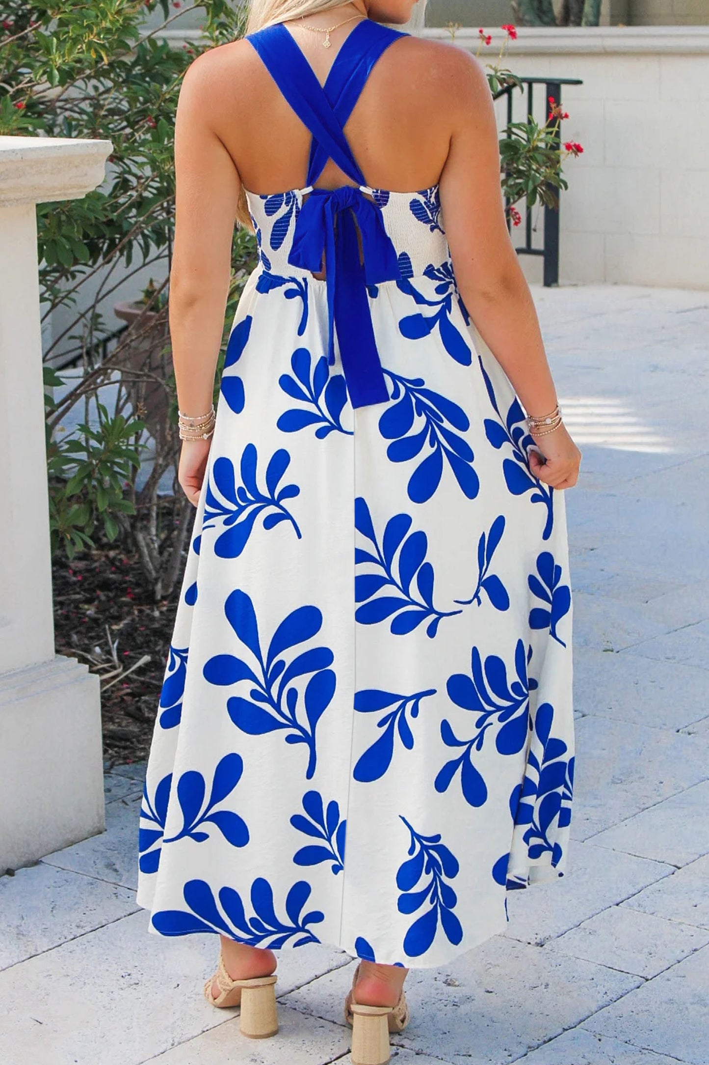 Floral Crisscross Tie-Back Sleeveless Maxi Dress