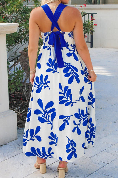 Floral Crisscross Tie-Back Sleeveless Maxi Dress