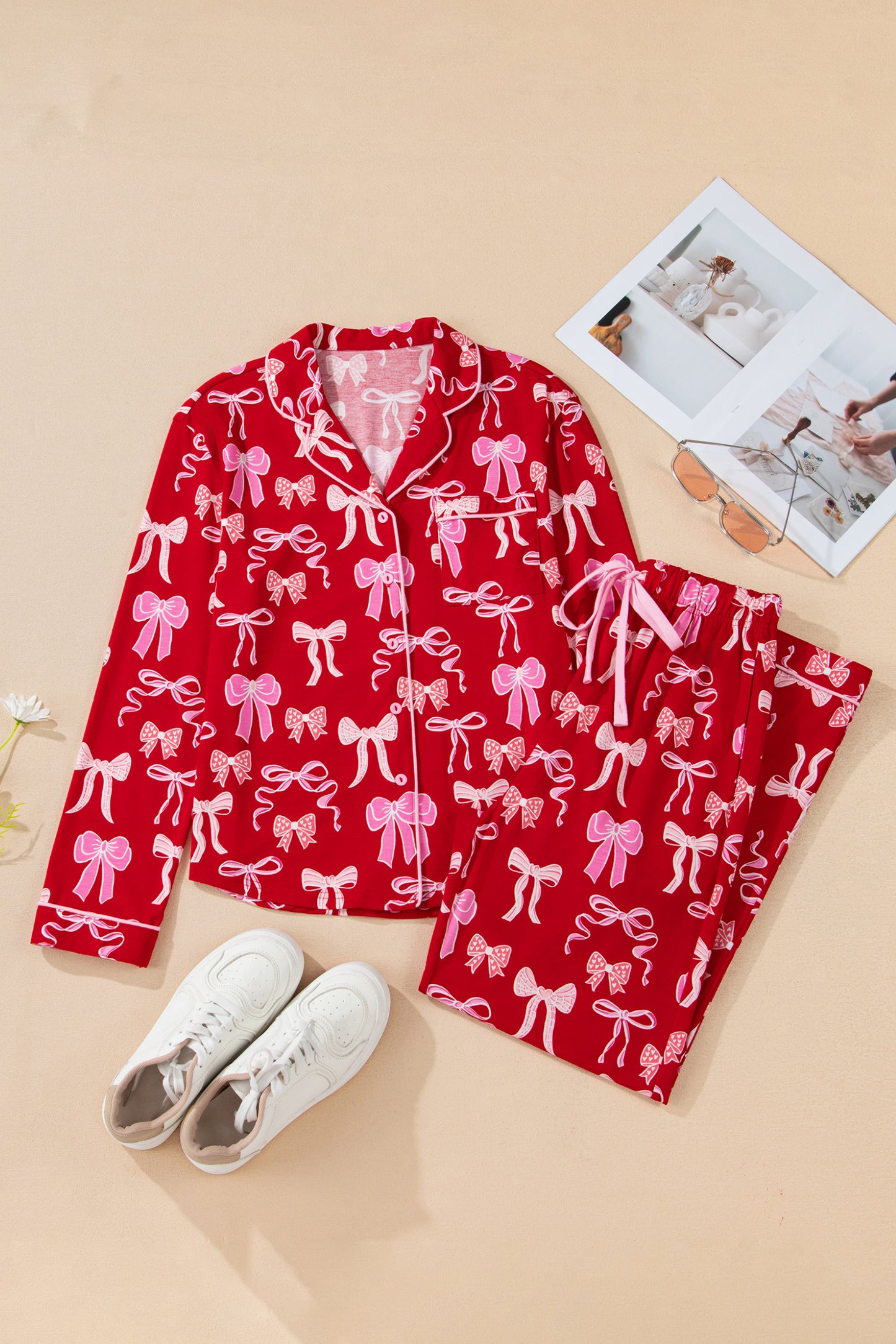 Bow Tie Shirt and Pants Pajama Set