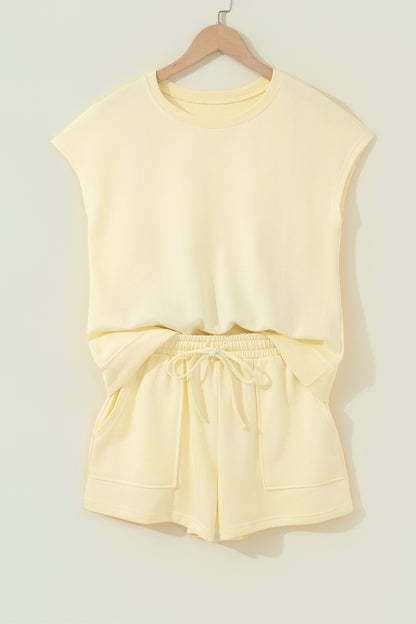 Solid Short Sleeve Tee & Drawstring Shorts Set
