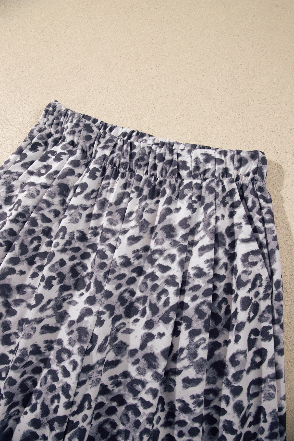 Leopard Elastic Waist Raw Hem Wide Leg Pants