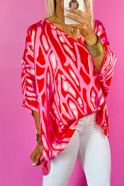 Abstract Batwing Sleeve Oversized Blouse