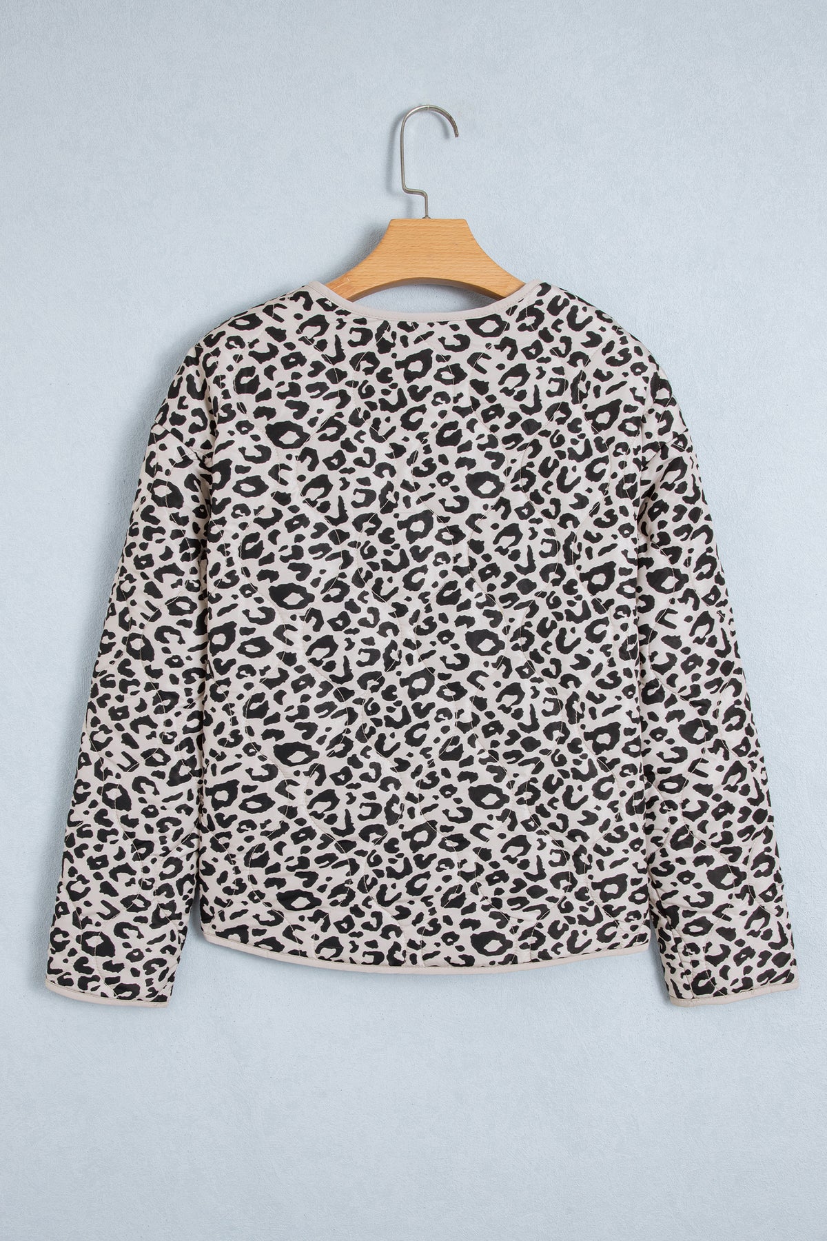 Leopard Patch Pocket Quilted Button Up Jacket