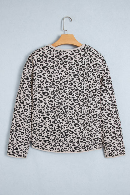 Leopard Patch Pocket Quilted Button Up Jacket