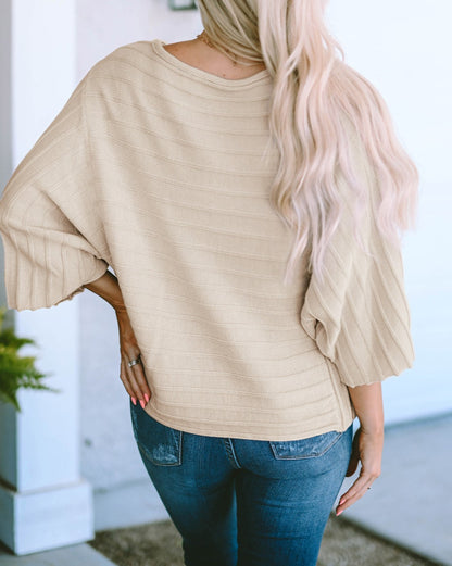 Ribbed Reserve Seam Dolman Sleeve Top