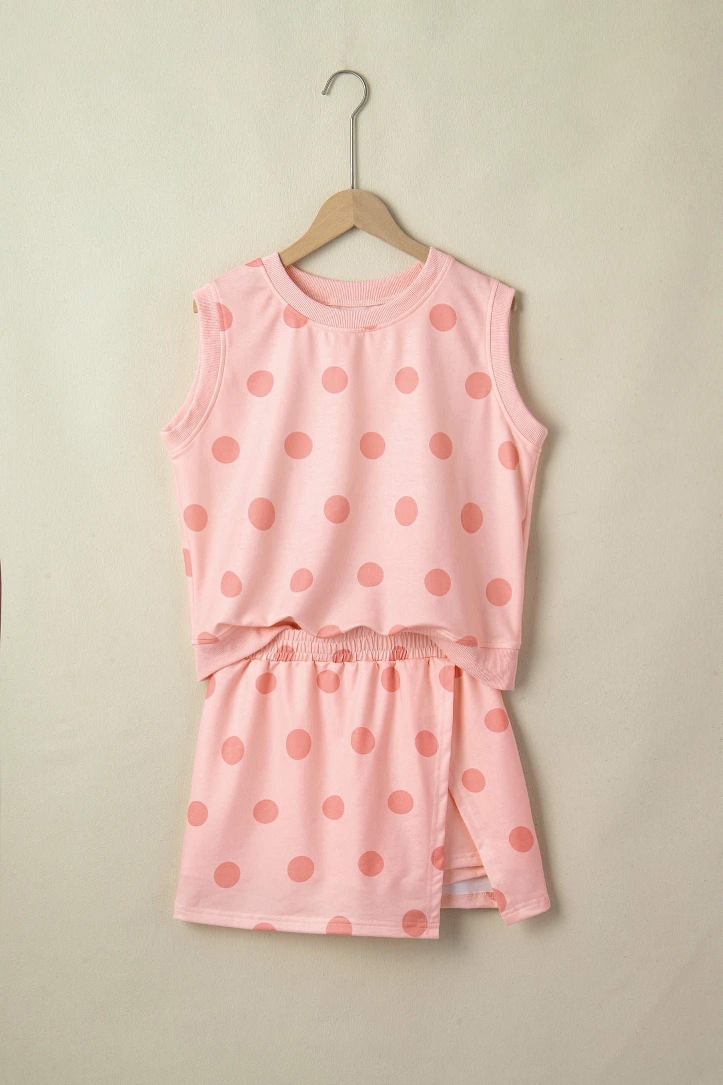 Polka Dot Ribbed Trim Tank & Mini Skort Set