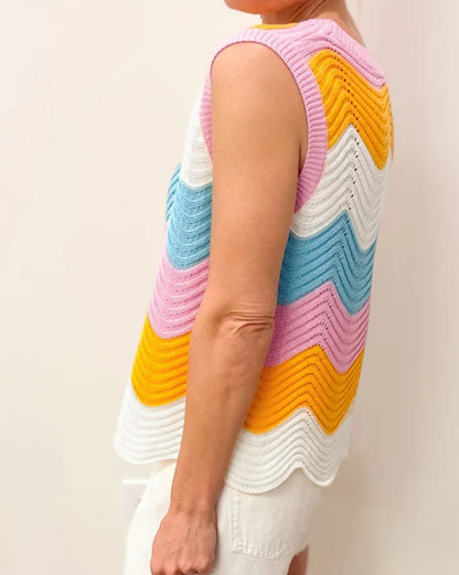 Stripe Colorblock Scalloped Hem Top