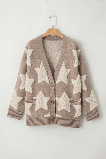 Star Sherpa Texture Sweater Cardigan