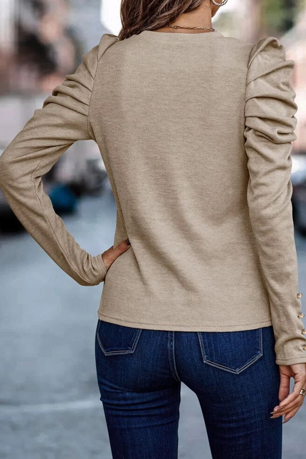 Buttoned Puff Long Sleeve Top