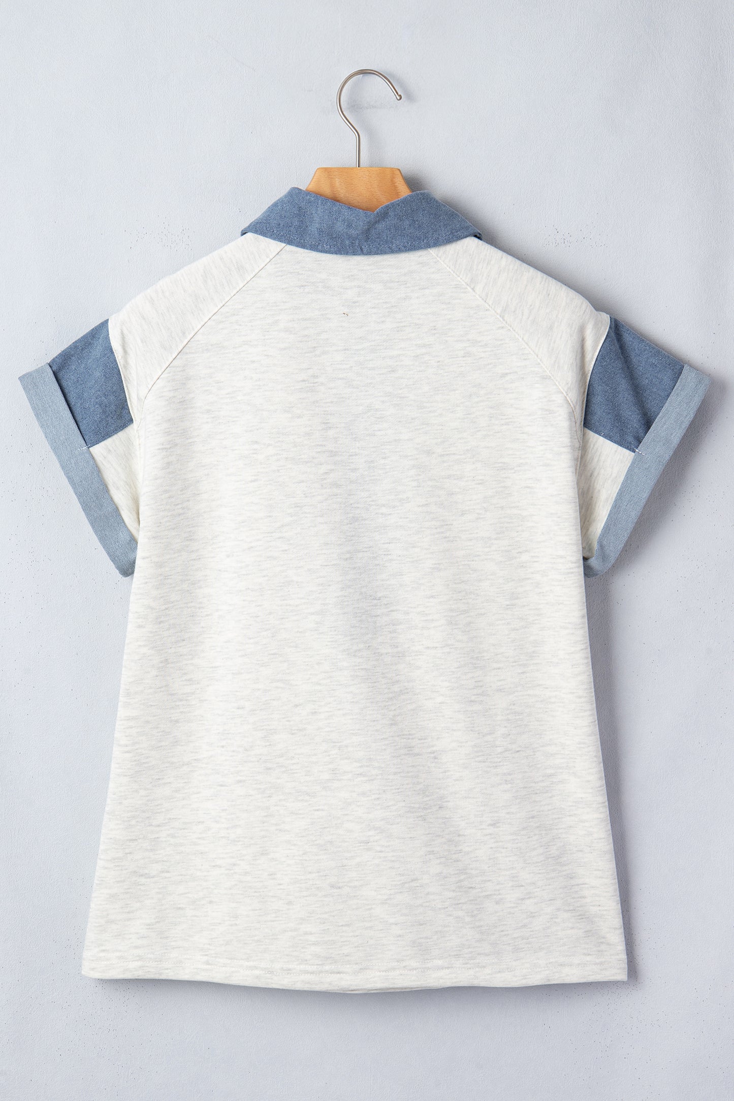 Denim Colorblock Patchwork Shirt Collar Blouse