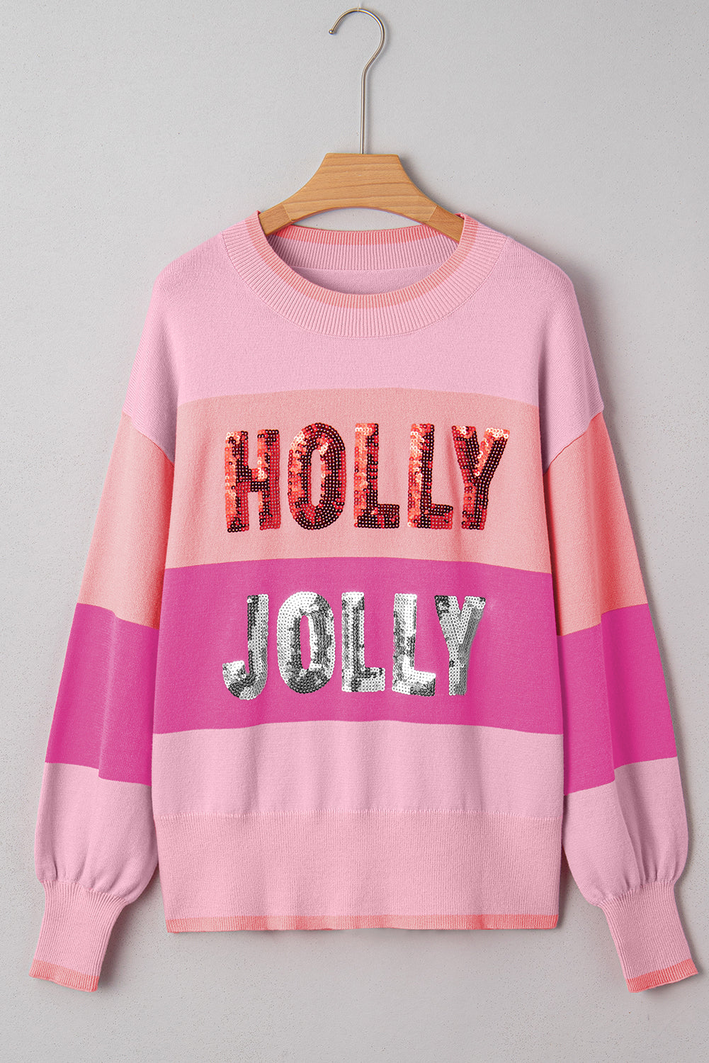 Christmas HOLLY JOLLY Sequin Colorblock Crewneck Sweater