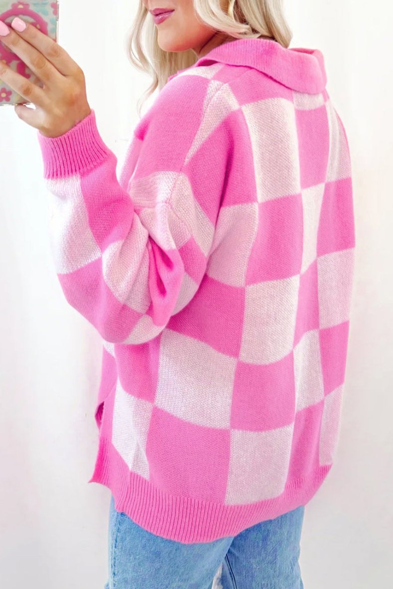 Checker Collared Drop Shoulder Sweater