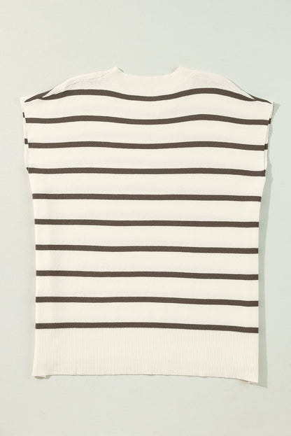 Stripe Side Slit Short Sleeve Sweater Tee