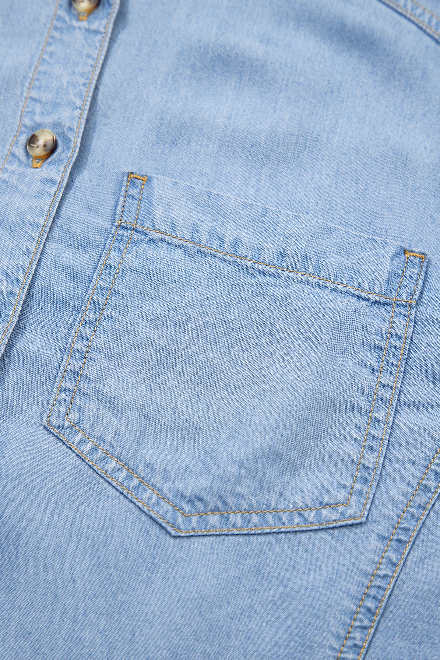 Denim Chambray Ruffle 3/4 Sleeve Buttoned Shirt