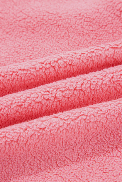 Sherpa Faux Leather Trim Half-Zip Pocketed Sweatshirt