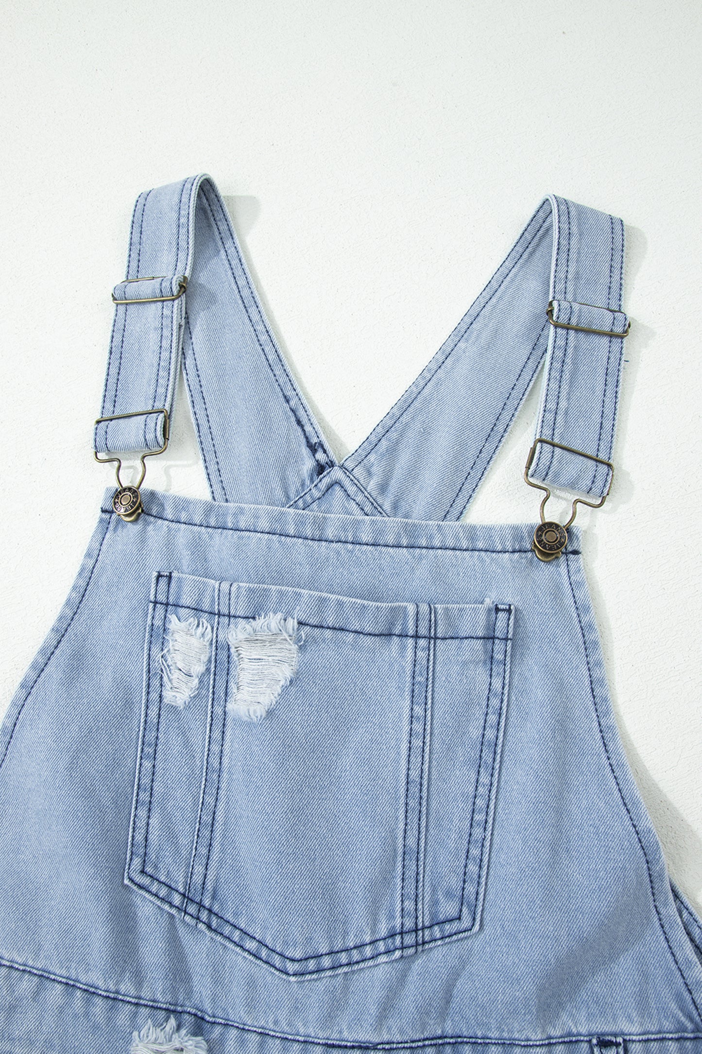 Distressed Denim Adjustable Straps Overall Jumpsuit