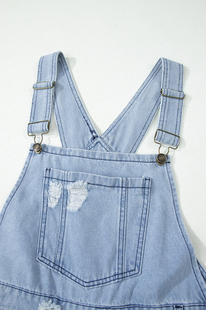 Distressed Denim Adjustable Straps Overall Jumpsuit