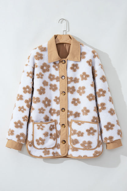 Floral Button-Up Fleece Pocketed Jacket