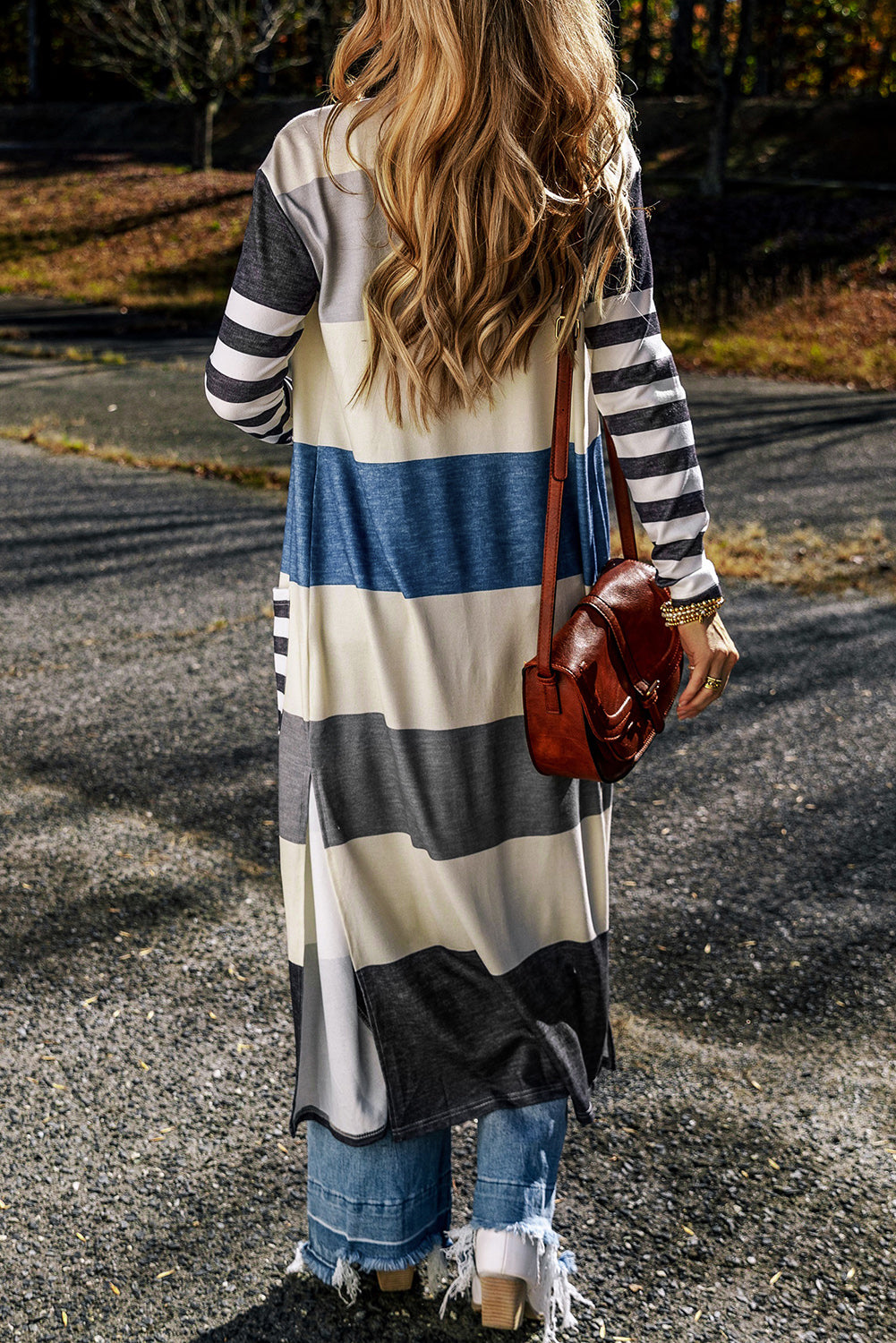 Colorblock Stripe Pocketed Duster Cardigan