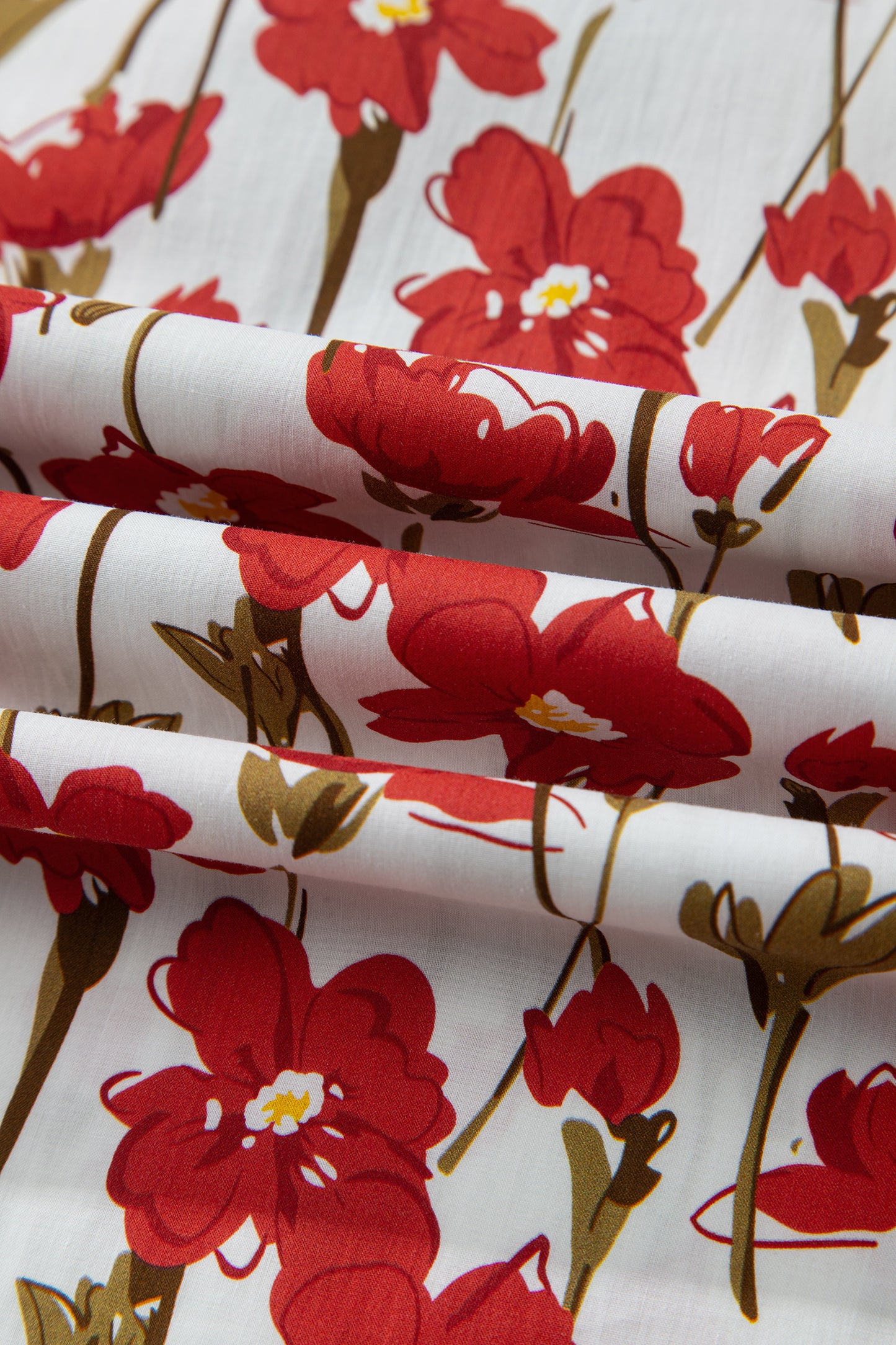 Floral Contrast Trim V-Neck Ruffle Short Sleeve Blouse