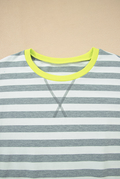 Stripe Contrast Ribbed Top and Shorts Set