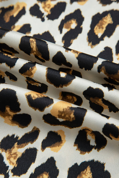 Leopard Ruffle Trim 3/4 Sleeve Buttoned Shirt