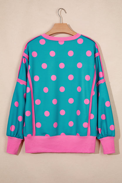 Polka Dot Contrast Reverse Seam Baggy Sweatshirt