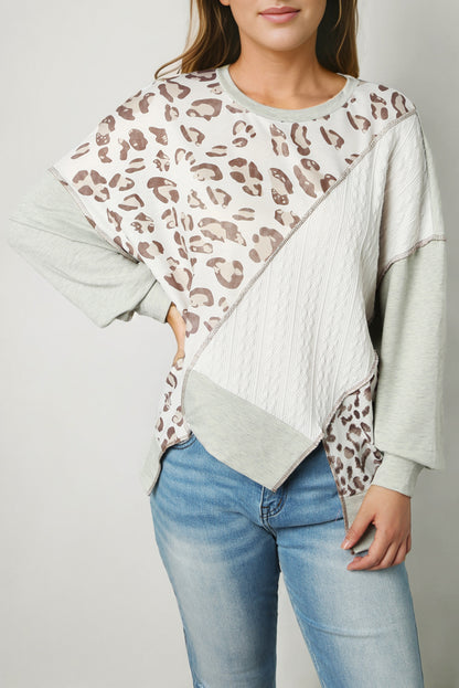 Leopard Cable Patchwork Sweatshirt