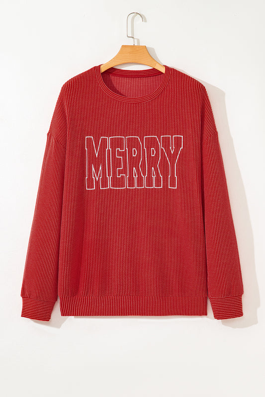 Plus Size Christmas MERRY Corded Knit Top