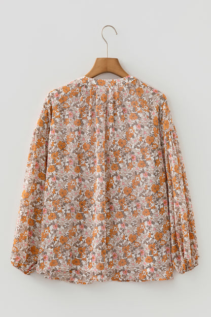 Floral Boho Long Puff Sleeve Buttoned Shirt