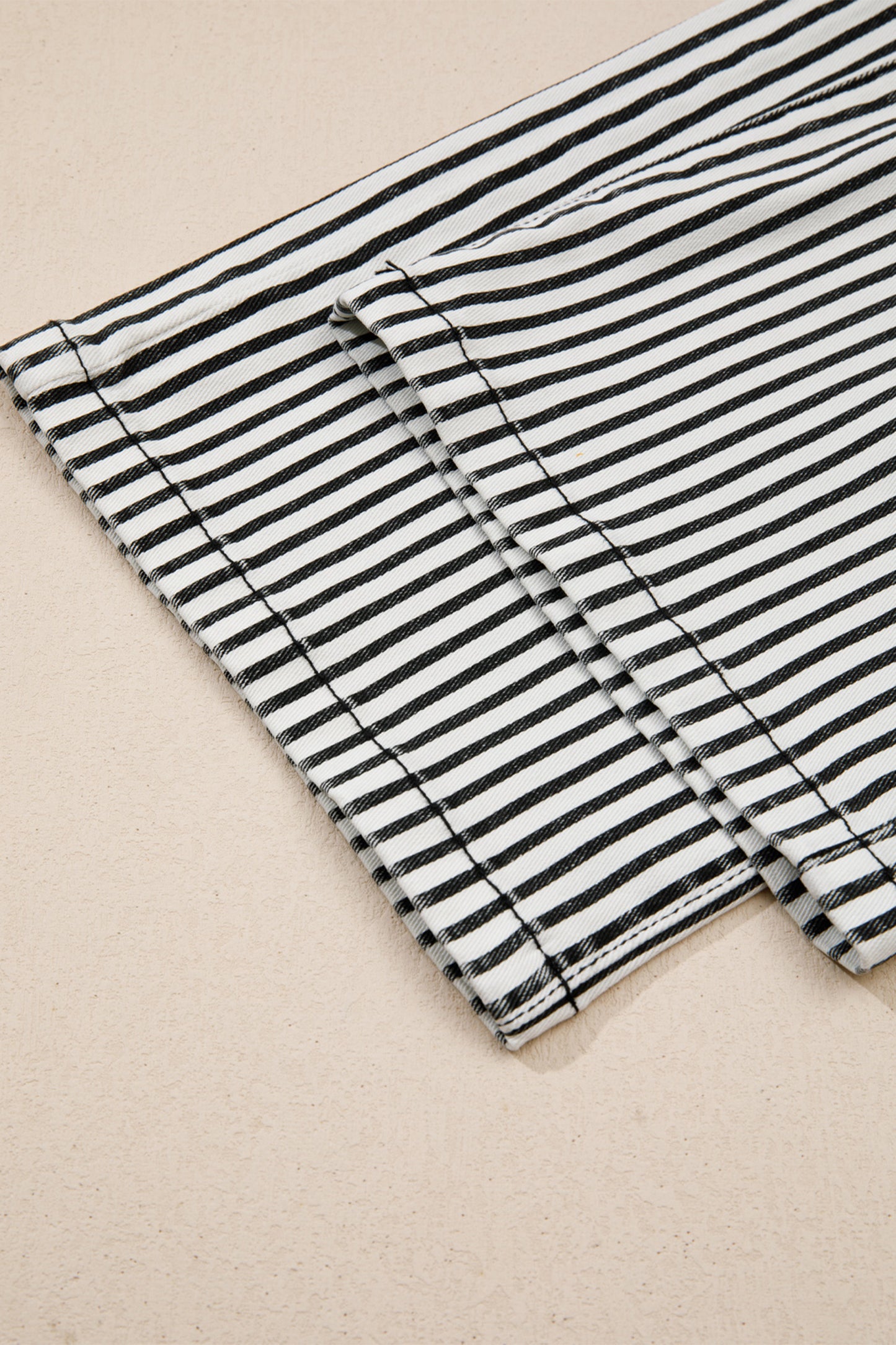 Stripe Denim High Waist Patch Pocket Jeans