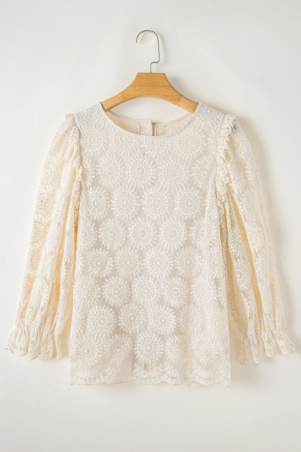 Floral Lace Ruffle 3/4 Sleeve Blouse