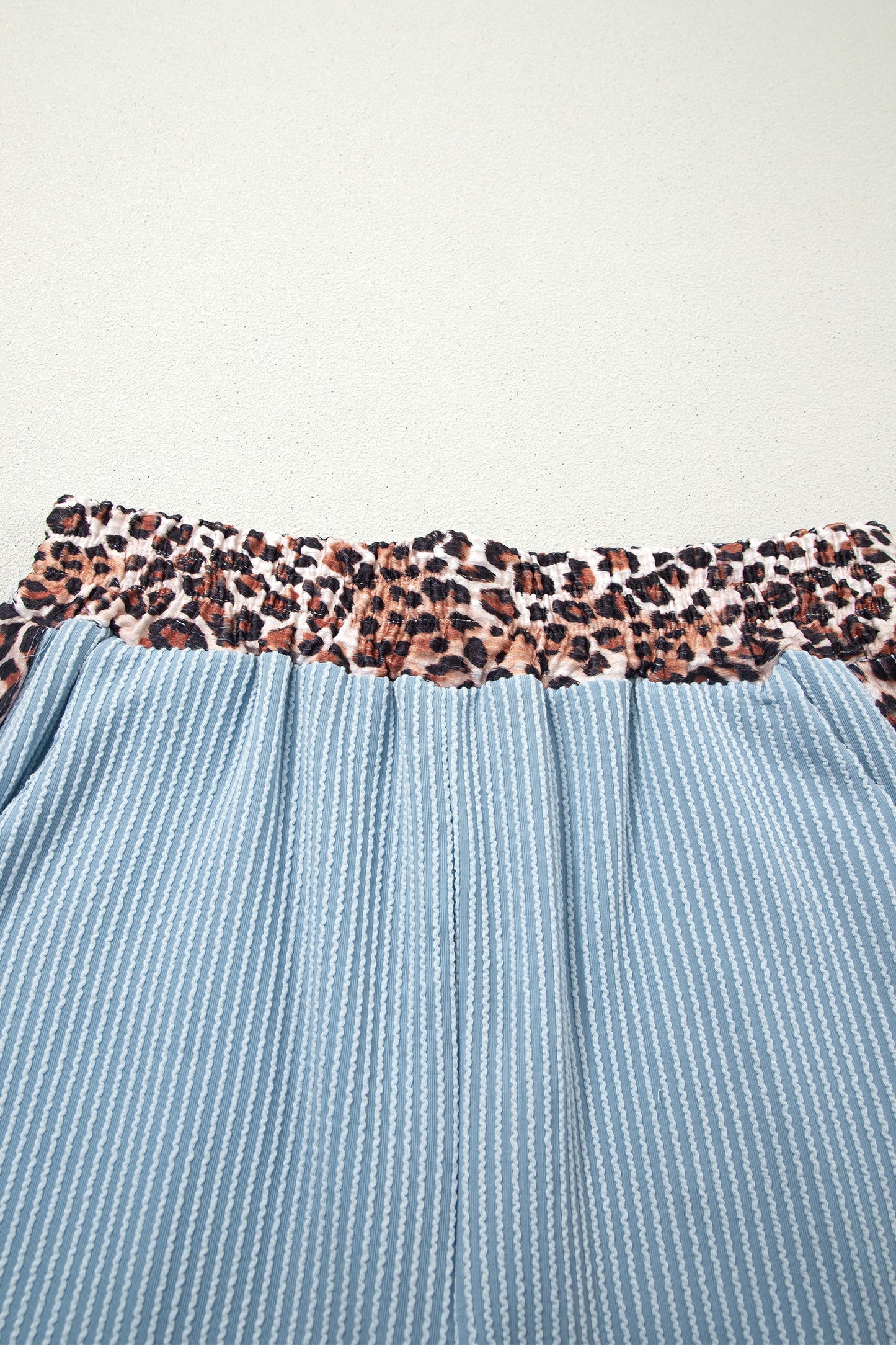 Leopard Trim Corded Knit Top & Shorts Set