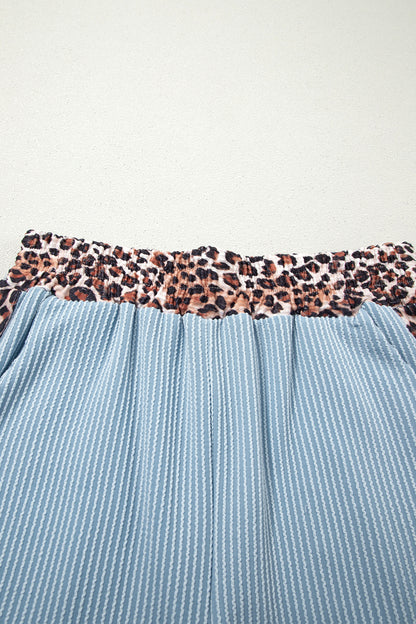 Leopard Trim Corded Knit Top & Shorts Set